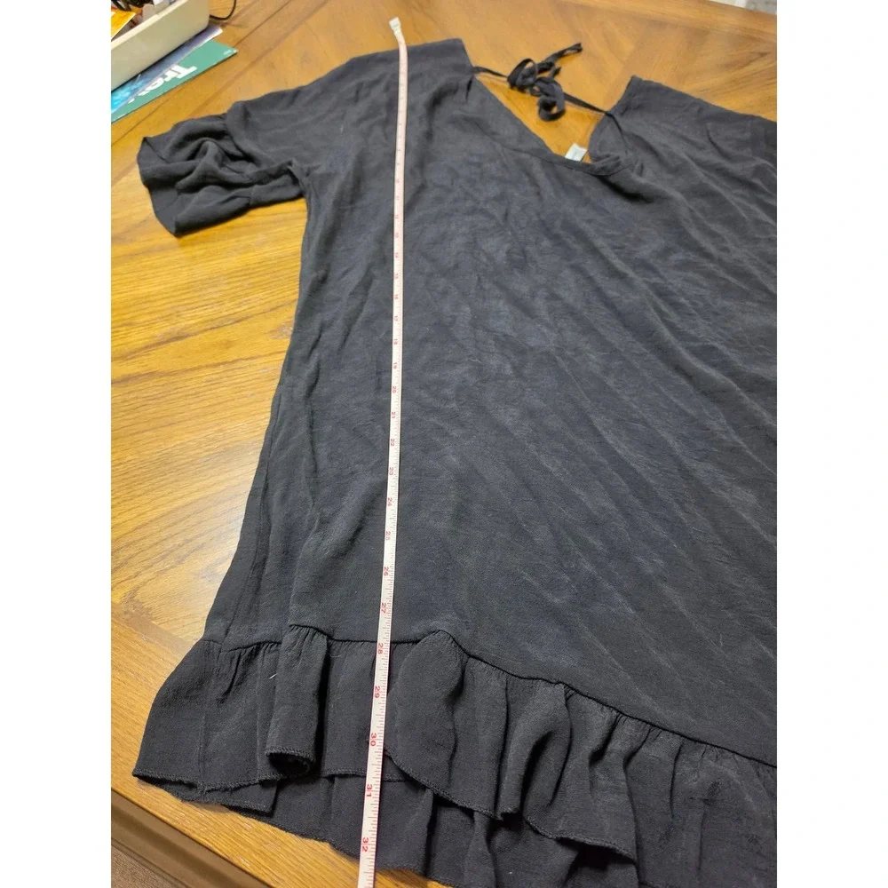 Beachsissi Black Ruffle Hem V-Neck Swim Cover Up One Size Tie Back Short Slv